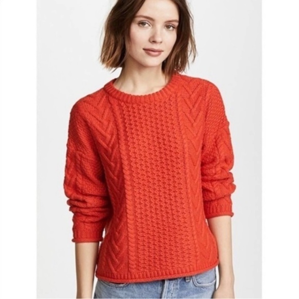 Madewell Women’s Small Orange Poppy‎ Cable Knit Wool/Alpaca Blend Sweater